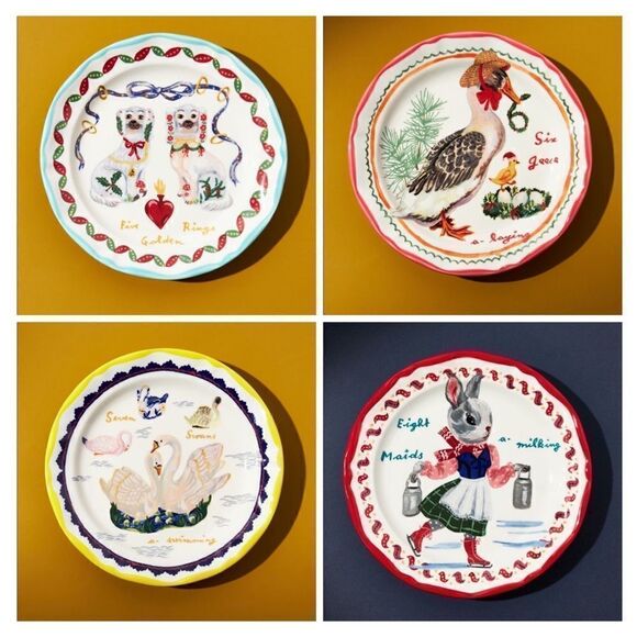 Anthropologie Nathalie Lete 12 Days of Christmas Dessert Plates - Set of… - Picture 6 of 8